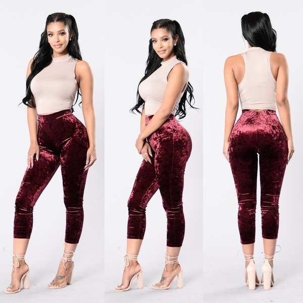 Leggings Capris de terciopelo para mujer, pantalones de tubo informales de  cintura alta, pantalones sexis para mujer para fiesta | Wish