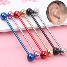 6pcs/set Surgical Stainless Steel 1.6*38*6mm Long Industrial Barbell Neon Ear Body Piercing Stud Eerring Jewelry Ear Stud Ring No Allergies