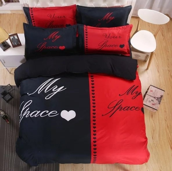 New His Her Side Style Bedding Set Black Red Series Bedlinens For Queen King Size 4pcs Bedclothes Cotton Duvet Cover Wish Size 4pcs Bedclothes Cotton Duvet Cover, Red Bedding Sets King