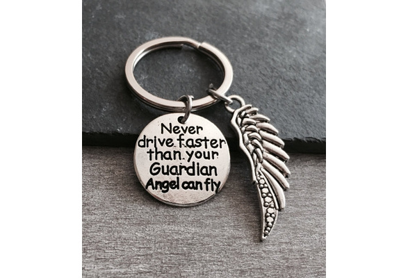 Never Drive Faster Than Your Angels Can Fly AngelStar 1111 Spin Key Chain 