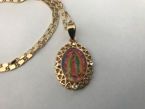 14K Gold Our Lady of Guadalupe Necklace and Pendant Oro Virgen de ...