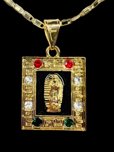 14K Gold Our Lady of Guadalupe Pendant and Necklace Oro Virgen de ...