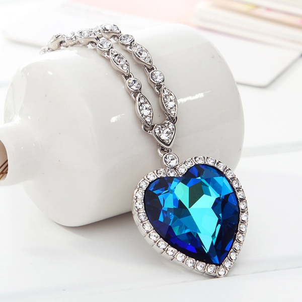 Fashionable Ocean Heart Crystal Pendant Necklace, Ideal Valentine's Day  Gift For Women, Girls, Mother, Wife, Metal, Square Crystal And Starry Stone  | SHEIN USA