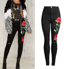 womens jeans, Flowers, flowerembroiderypant, denimwomenspant