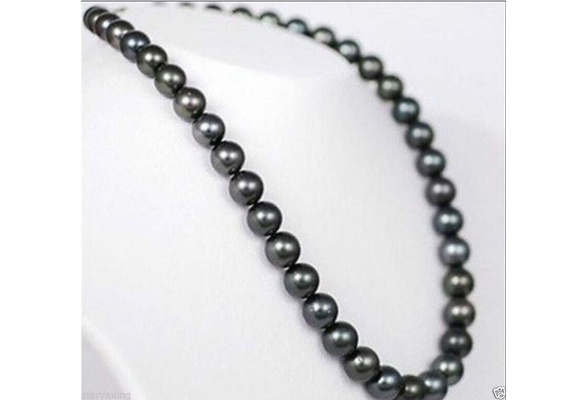 AAAAA 18"10-11mm Natural REAL ROUND TAHITIAN black pearl necklace 14K GOLD