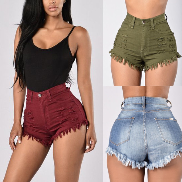 Women Denim Shorts Ladies Summer Booty Shorts High Waist Ripped Beach Jeans