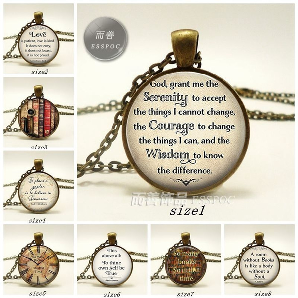 Serenity Prayer Bronze Chain Necklace, Inspirational Glass Dome