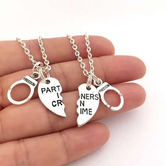 Lux Accessories Partners in Crime Handcuff Hand Cuff Gun BFF Best Friends  Forever Matching Necklace Set