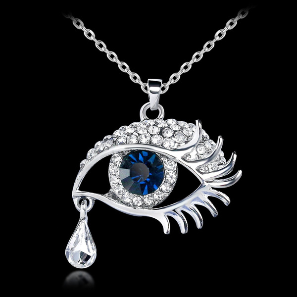 Angel Tears Turkish Eyes Pendant Necklace Turkey Evil Eye Crystal Rhinestone Jewelry for Women Silver