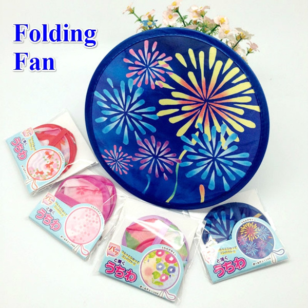 Round Foldable Hand Fan Summer Flower Handheld Folding Fan 4 Patterns Collapsible Handheld Foldable Women Girls Daily Use Festival Wedding Party Favo