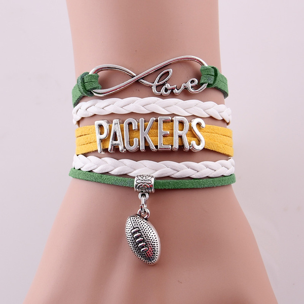 I Love The Green Bay Packers - Glass Charm Bracelet with Football Charm