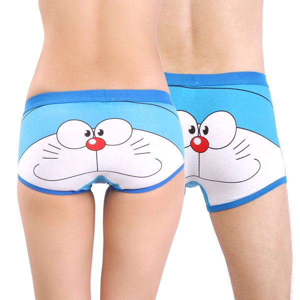 2PCS Couple Panties Cotton Panties Cozy Lingerie Female Underwear Men boxer  shorts funny White Cute cartoon