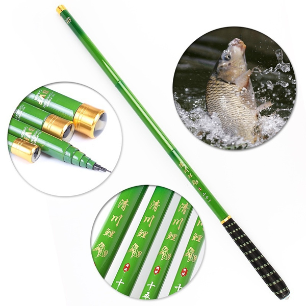 Green Telescopic Fishing Rod Carbon Fiber Fishing Pole Ultra-light