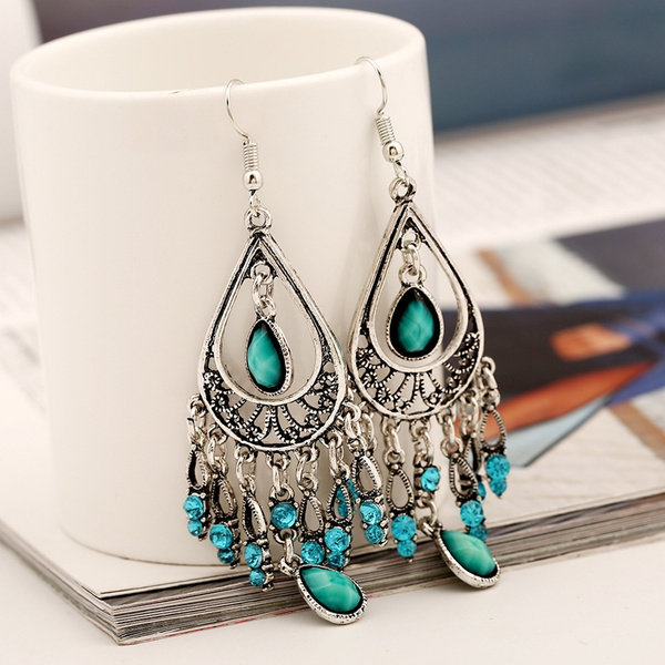 Fashion Bohemian Crystal Drop Earrings For Women Fine Jewelry Vintage ...