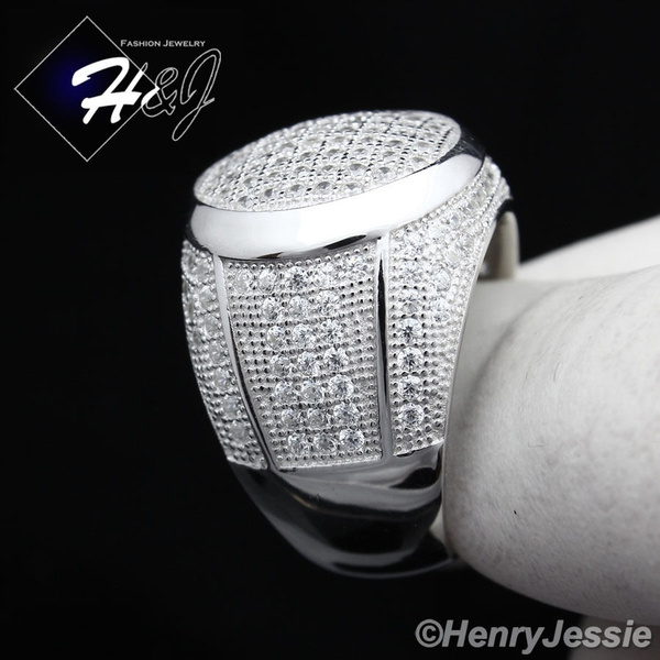 MEN 925 STERLING SILVER LAB DIAMOND SQUARE ICED OUT BLING RING*SR33 
