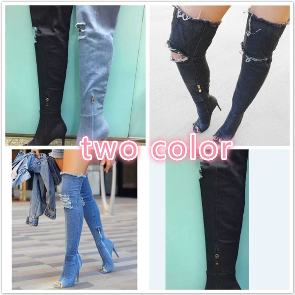 Black knee high boots with best sale blue jeans