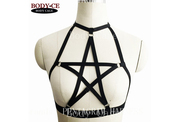 HJZLSSYS Women Pentagram Punk Harness Strappy Elastic Cage Goth Bra