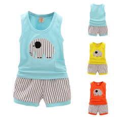 Hot 2pcs Summer Kid Clothes Set Cotton Sport Suit Cartoon Style Vest  Stripe Shorts 