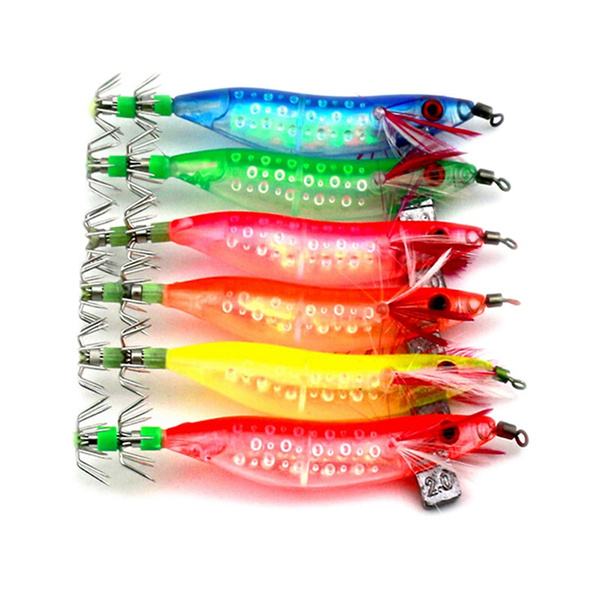 10cm Glow in Dark Luminous Fishing Lures Baits Squid Egi Shrimp jigs Hooks& SQca