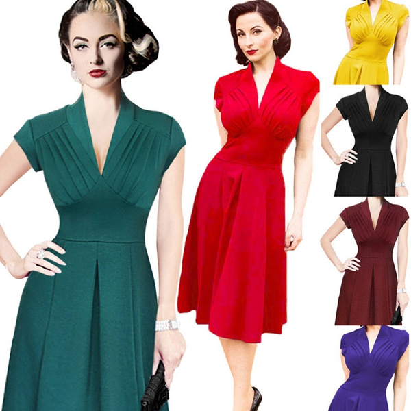 Dress Plus Size Womens 1940s Style Vintage Rockabilly Evening Party Audrey Swing 