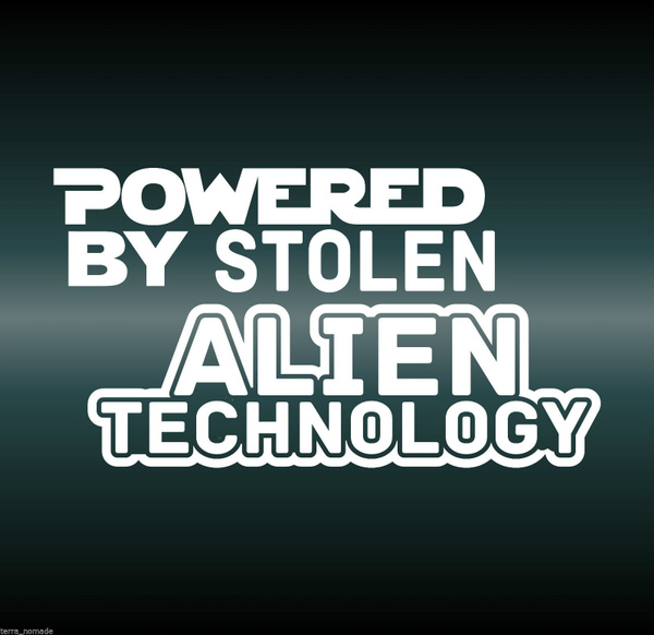 Powered By Stolen Alien Tech  Sticker Decal Funny 4x4 Jeep Land Rover 