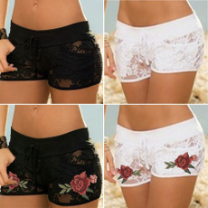 Fashion Shorts  Casual Hollow Out Sexy Floral Embroidery Shorts Lace Sheer Panty