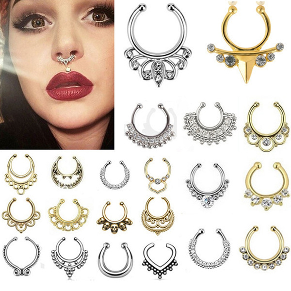 Fake Septum Clicker Unisex Nose Ring Non Piercing Hanger Clip On JewelrR/_yk