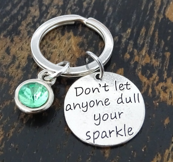 Never Dull Your Sparkle Quote, Girly Pink Glitter Keychain