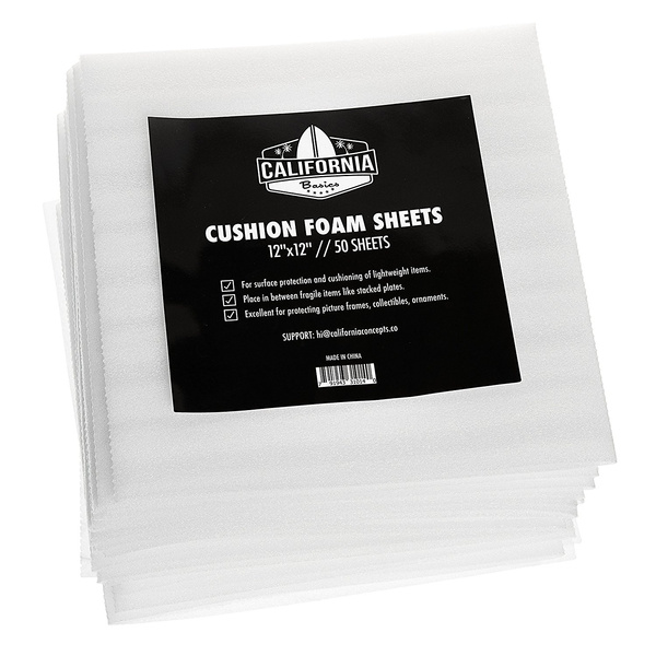 California Basics 12 x 12 Cushion Foam Sheets (50 Count), Packing Supplies for Moving, Safely Wrap Dishes, Glasses & Furniture Legs