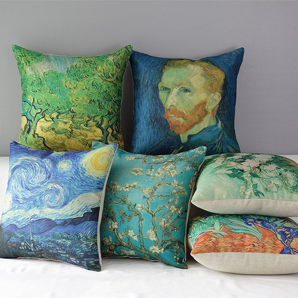 18'' Oil Painting Vincent van gogh Cotton Linen Pillow Case Sofa Cushion Cover