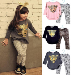 Toddler Girls Clothing 2017 Spring Kids Girls Clothes Set T-shirt+Leopard Pant Outfit Girl Sport Suit Children Clothing Sets