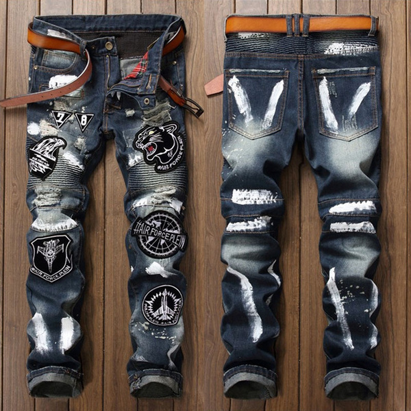 ammunition Encyclopedia Diplomat 2017 New Arrival Mens Designer Ripped Destroyed Jeans Patchwork Jeans Slim Biker  Jeans Casual Fashion Straight Fit Hole Denim Pants | Wish