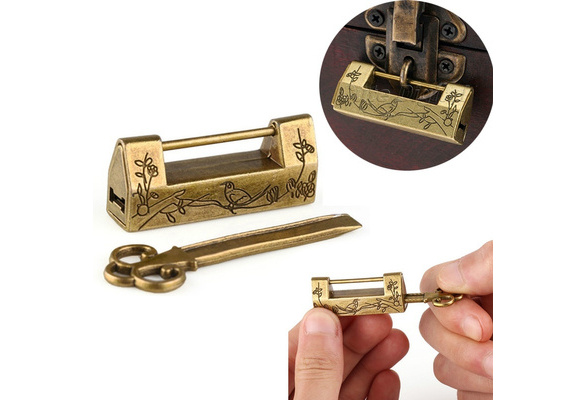 Details about   Chinese old style excellent Brass Carved bird padlock lock/key 