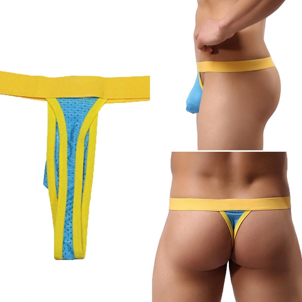 WUAI Mens Mesh G-Strings Breathable Stretch Bulge Rivet Backless Pouch G-String Thongs