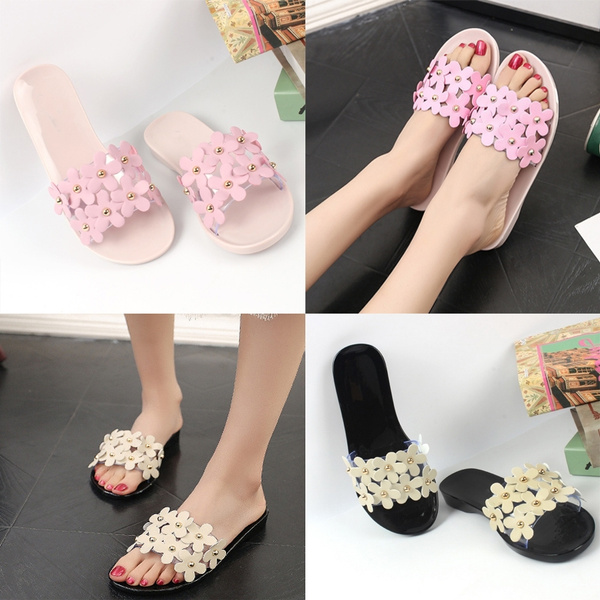 Sweet Gilrs Womens Slipers Filp Flops Jelly Flower Flat Heel Sandal Shoes UK 3-6 