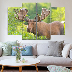 moose, Flowers, Wall Art, Colorful