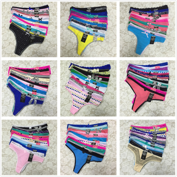 Hot Sexy Women Cotton Thongs G-string Thongs Panties Knickers Lingerie  Underwear Lace Printed Pattern T-back Pack of 12