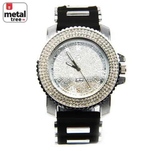 Hip Hop Iced Out Silver Plated Silicone Band Techno Pave Watches 6212 SL |  Wish