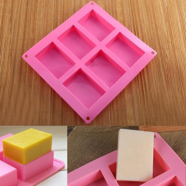 6-Cavity Rectangle Soap Mold Silicone Mould Tray for Homemade Making DIY New 