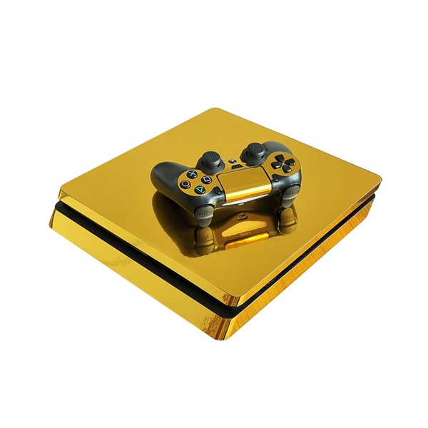 Chrome Gold Cover Skin Decal Sticker for PS4 Slim Playstation 4 Slim Console and 2 Controller Wish