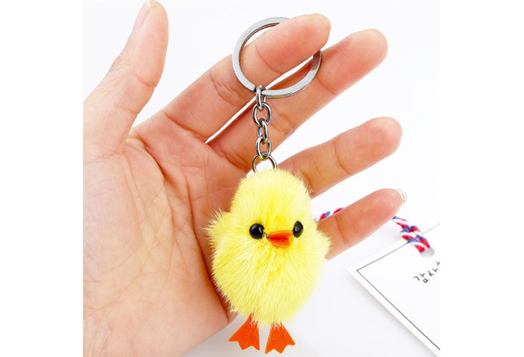 Cute Cartoons Yellow Duckling Chick Mink Fur Plush Key Ring