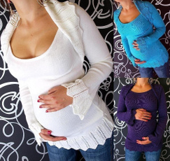 Plus Size S-5XL New Womens Maternity Pregnancy Sweater Jumper Top Long Sleeve Ruffled Flare Sleeve Knitwear