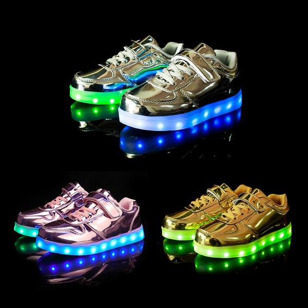 skandale indlogering Bi Drenge piger velcro LED lys sko USB opladning selvlysende sko lysende  sneakers | Wish