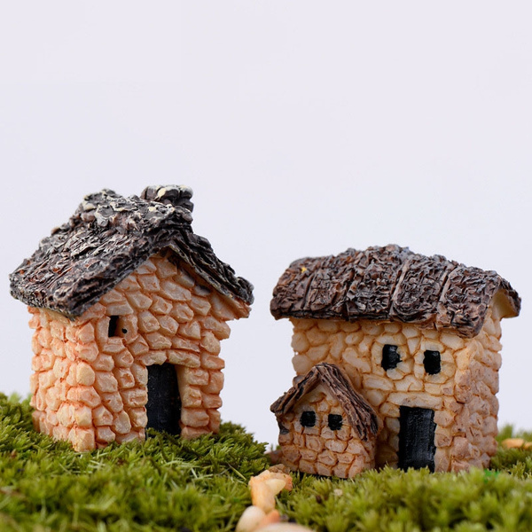 2pcs Vintage Building Stone House Mini Craft Miniature Fairy