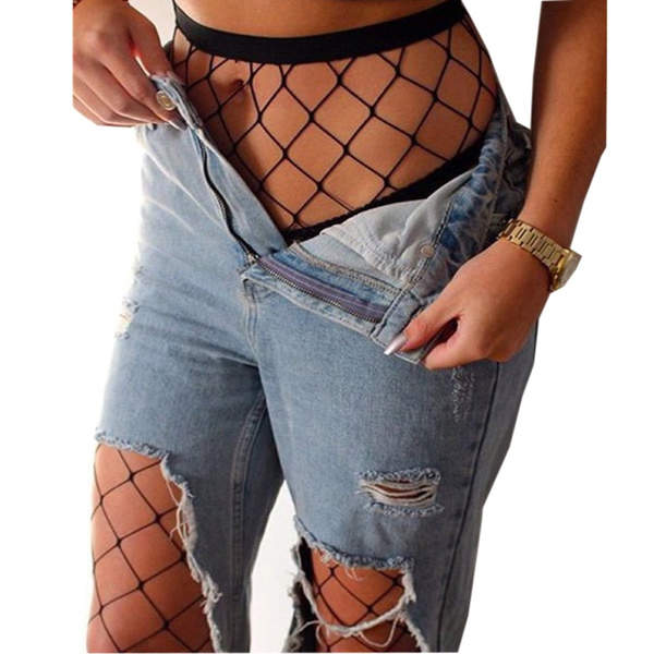 Women High Waisted Fishnet Stockings Sexy Hollow Out Thigh High Tights