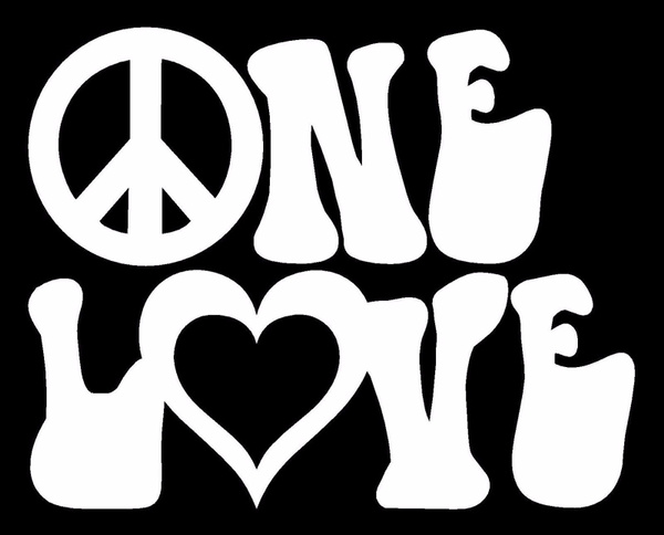 ONE LOVE Vinyl Decal Sticker Car Window Wall Bumper Peace Symbol Heart Reggae 