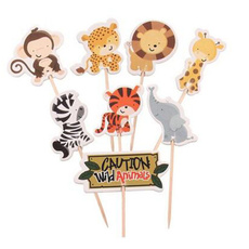 24pcs Safari Jungle Animal Cupcake Toppers Picks Birthday Party Decoration Kids Baby Shower Boy Favors Cake Decorating