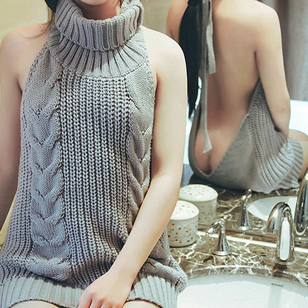 Virgin Killer Japanese Sexy Backless Long Sweater Turtleneck Sleeveless  Sweaters Pullover | Wish