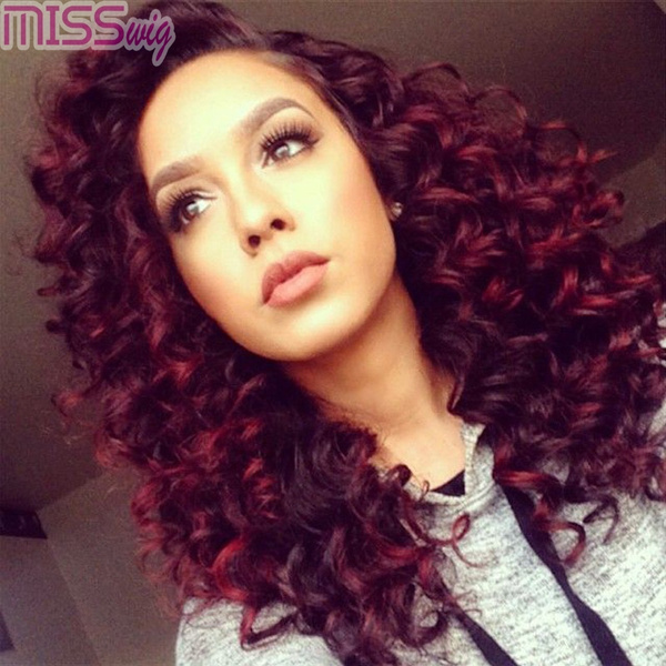 Wine Red Wig Curly Hair Full Wig Synthetic Wig for Women Color