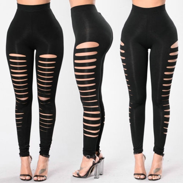 Holes Stretchy Pencil Pant Legging 
